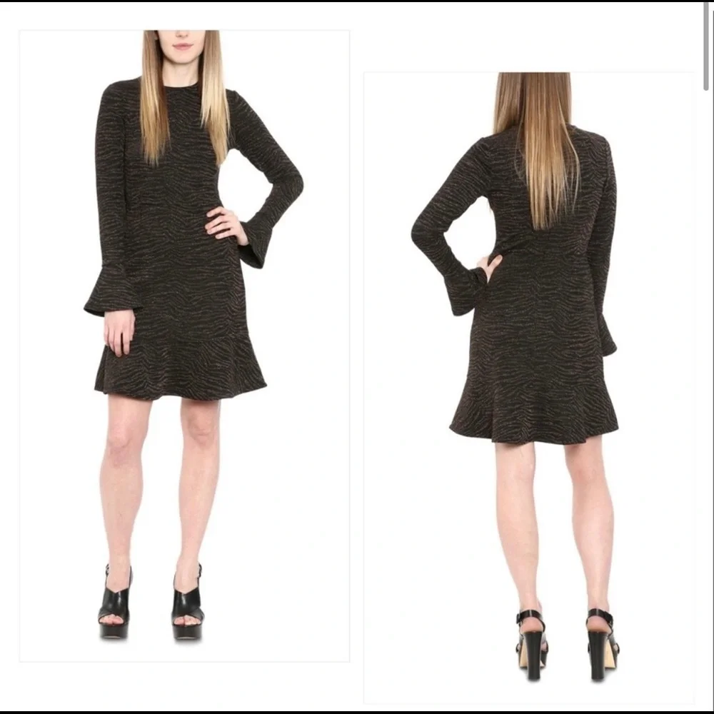 MICHAEL KORS NWT Caramel Animal Print Flounce Trim Dress - Picture 3 of 14